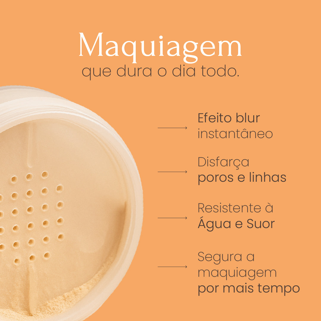 po resistente à água e ao suor, vegano, hipoalergênico, sem parabenos, cruelty free, disfarça poros e linhas, efeito blindagem