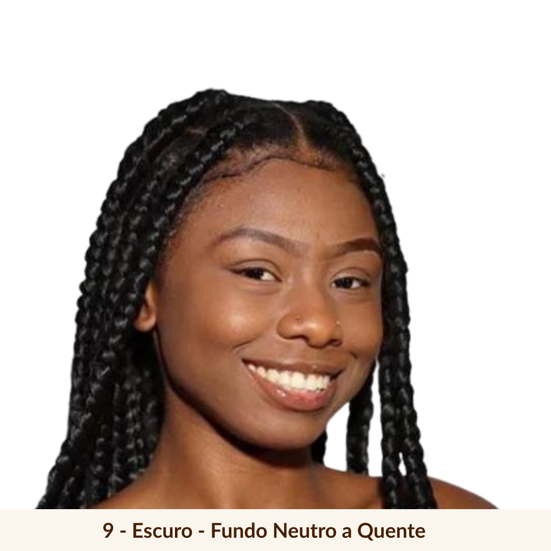 Base líquida para todos os tipos de pele, resistente à água e ao suor, vegana, hipoalergênica, longa duração. 
Cor 09, escura.