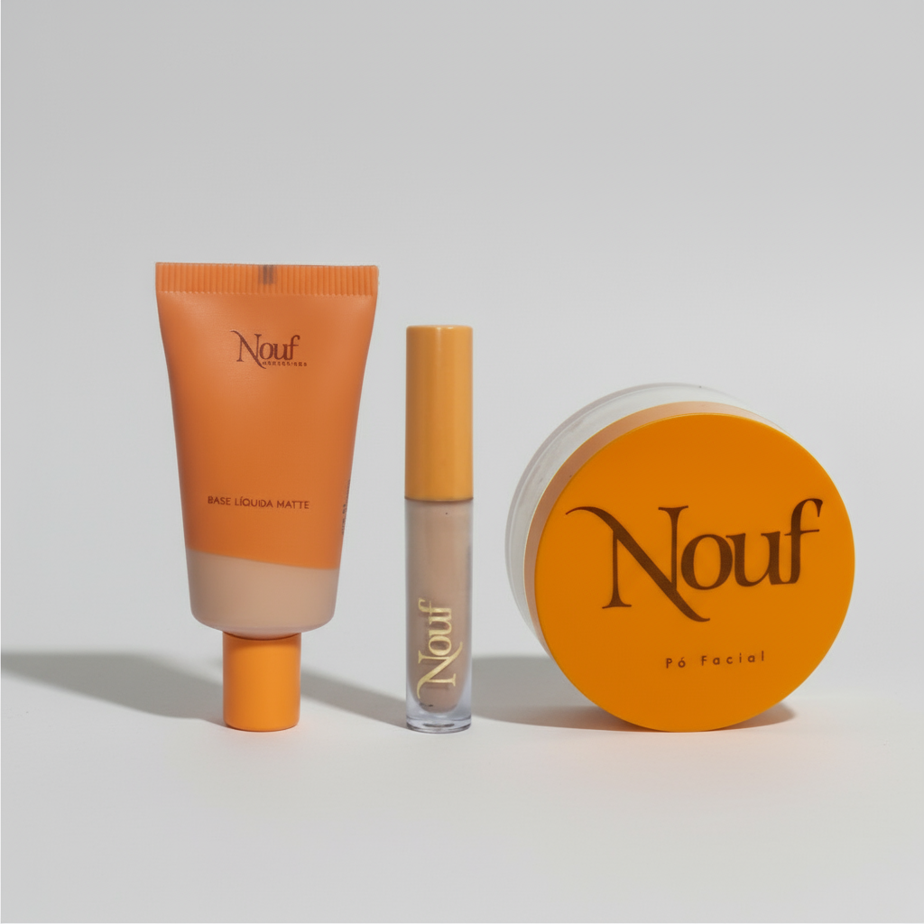 Kit Pele Resistente: Base Matte + Corretivo Matte + Pó Facial Nouf