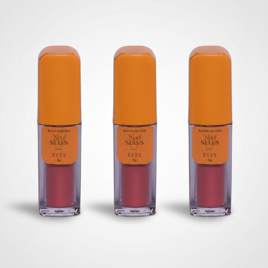 Trio de blushes multifuncionais, resistentes à água e ao suor, veganos.